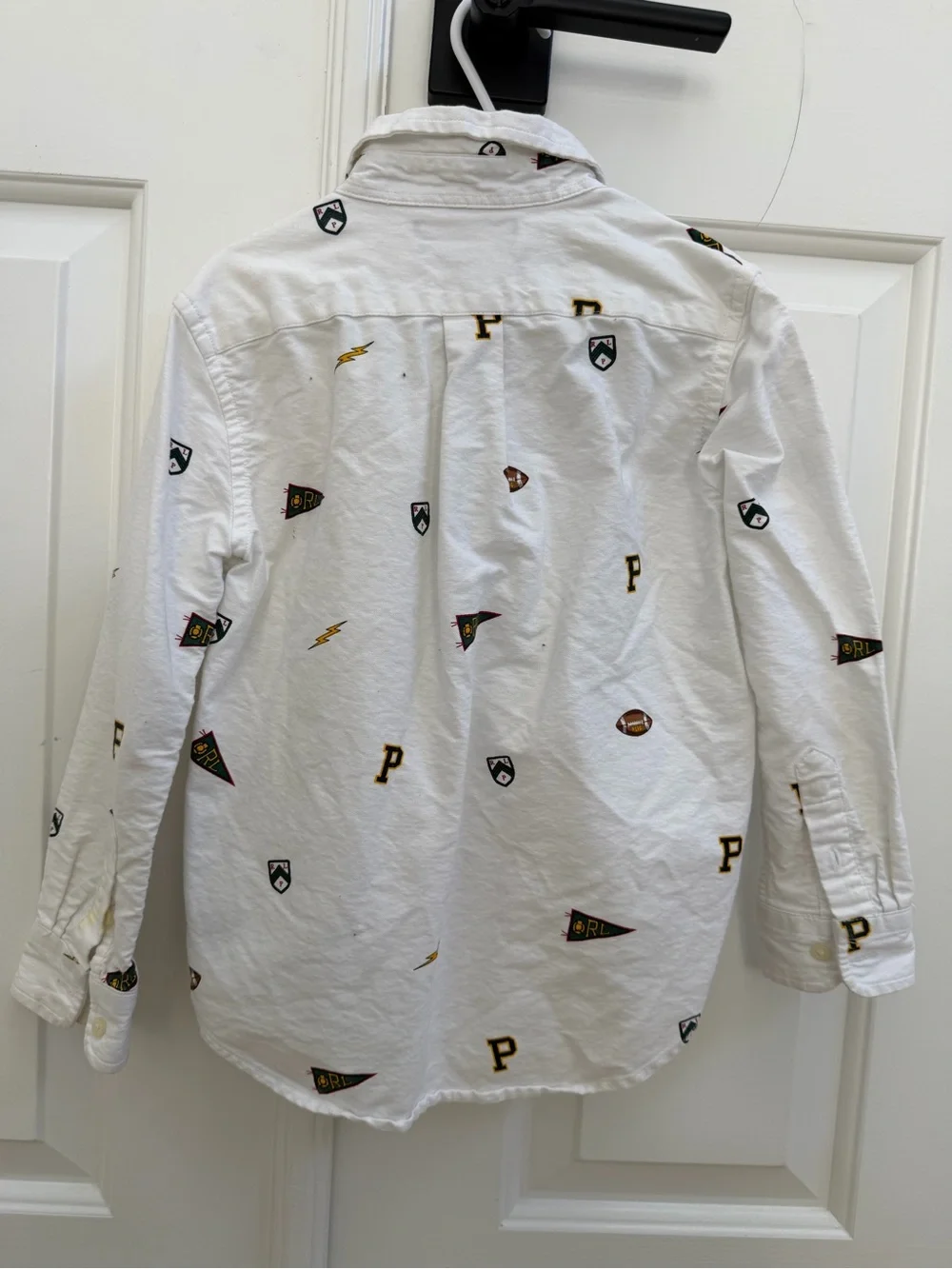 Ralph Lauren White Button-Down Oxford with Embroidered Sports Motifs